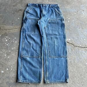 Vintage carhartt blue denim jeans double knee work wear carpenter pants